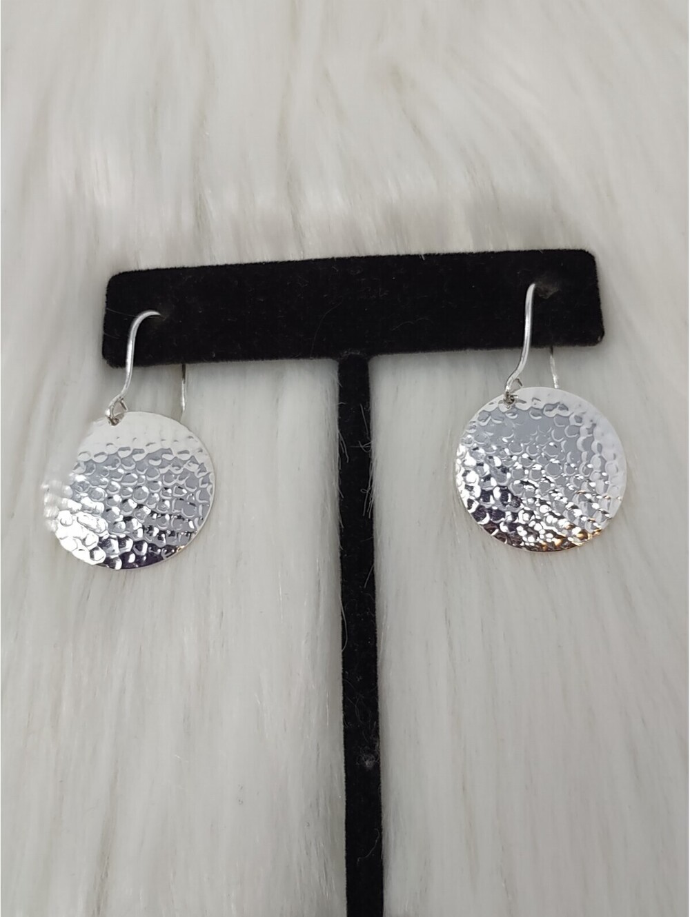 925 Sterling Silver Hammered Disc Dangle Earrings 2.8g